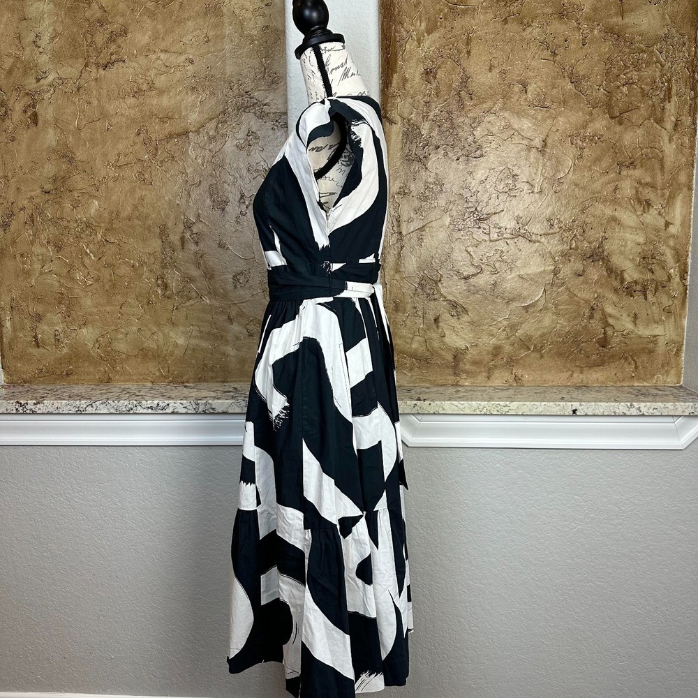 Maeve Anthropologie Mairead Fit & Flare Midi Dress Sz 2 Abstract Black White - Picture 6 of 11